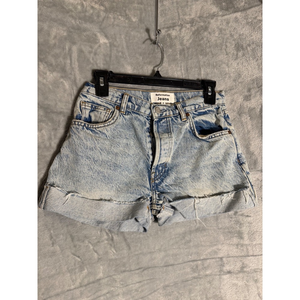 Reformation Charlie Cuffed High Rise Jean Shorts Light Wash‎ Blue Denim Size 26